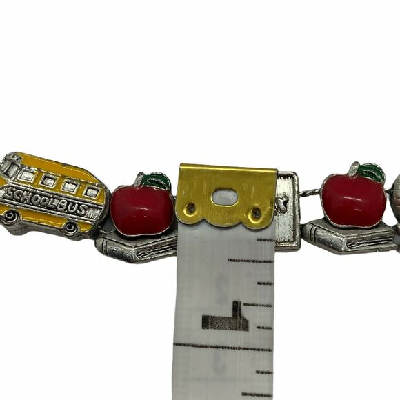 Vtg Teacher Enamel Fold Over Clasp Slide Bracelet - Picture 7 of 7